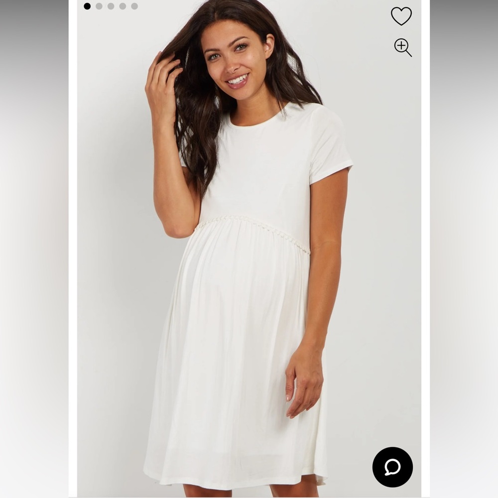 PinkBlush Ivory Solid Crochet Trim Maternity Shift Dress White S